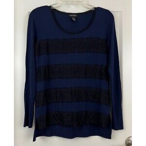 WHITE HOUSE | Black Market - Navy & Black Lace Trim Long Sleeve Knit Top sz XXS